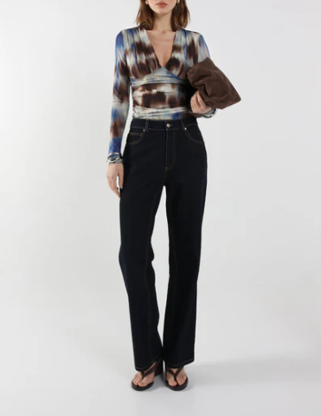 Multi colour mesh print long sleeve top